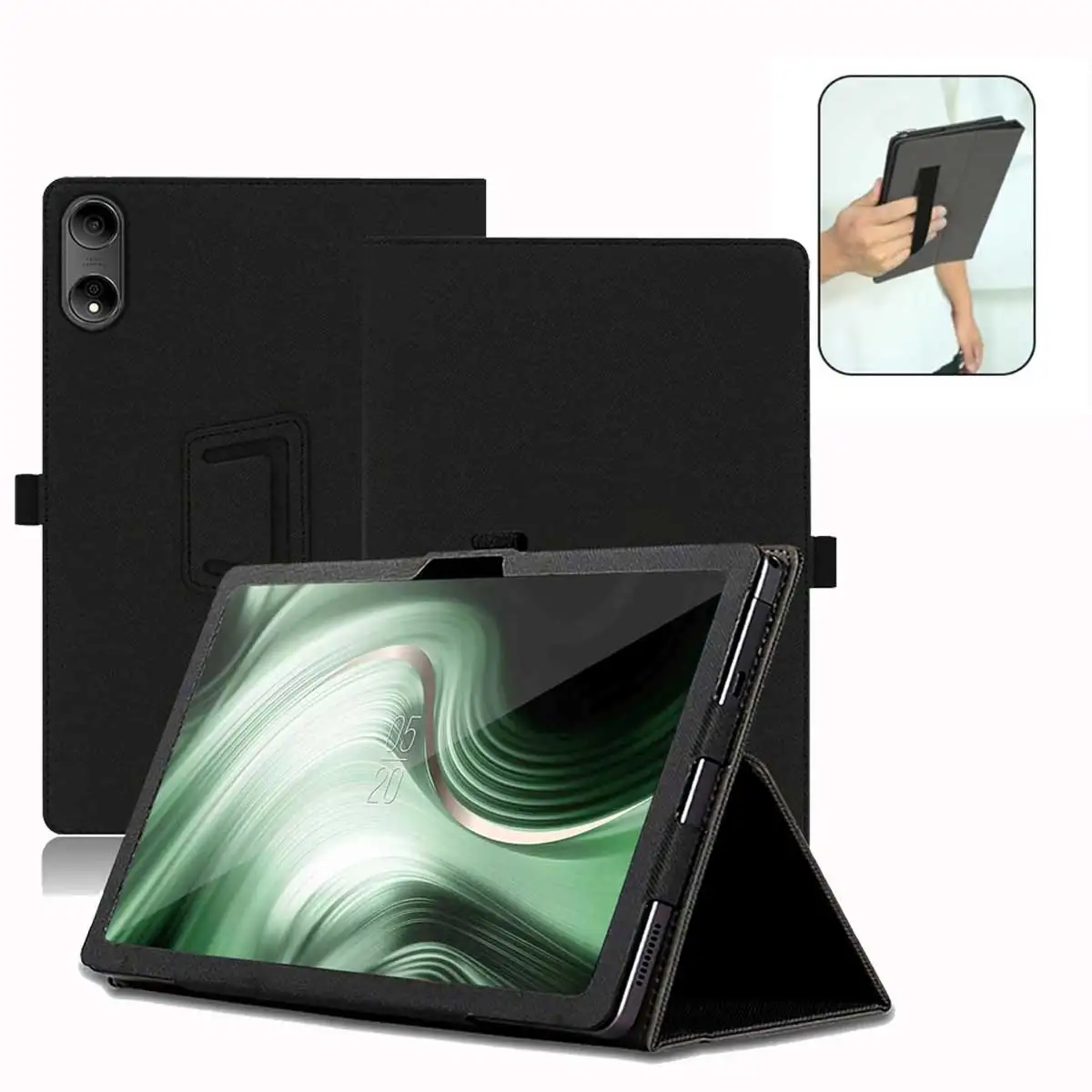 Premium Leather Folio Tablet Case with Pen Slot & Hand Strap, Stand Feature