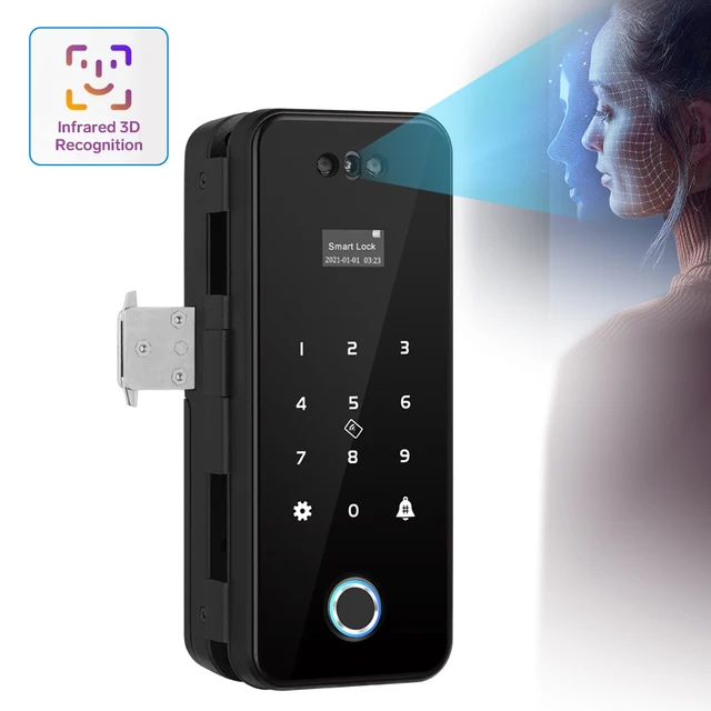 3D Face Recognition Smart Lock Infrared Sensor Tuya APP WIFI Biometric Electronic Fingerprint Unlock Glass Door Lock Office Door 5