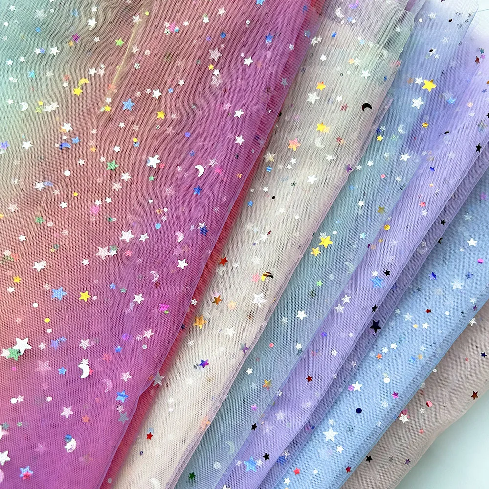 150x90cm Rainbow Organza Tissu Tulle Fabric Glittering for Sewing Children's Dress Star Mesh Fabric DIY Background Decoration 1