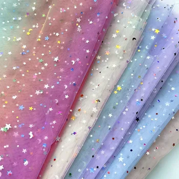 150x90cm Rainbow Organza Tissu Tulle Fabric Glittering for Sewing Children's Dress Star Mesh Fabric DIY Background Decoration 1