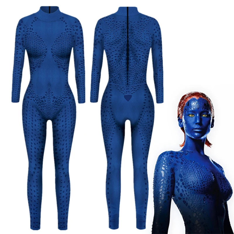 

Movie Villain Agent Mystique Raven Darkholme Cosplay Slim Jumpsuit For Women Girl Sexy Zentai Bodysuit Party Halloween Costume