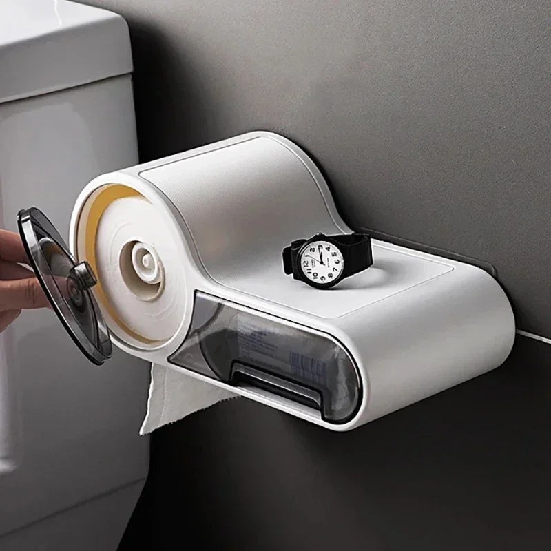 Toilet Paper Holder Wall Mounted Bathroom Toilet Paper Holder Paper Tissue Box Plastic Toilet Dispenser Roll Storage Box Free Punching