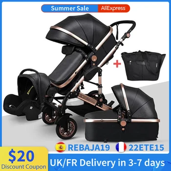 On Sales ! EU No TAX ! Newborn Luxury 3 in 1 Baby Stroller High Landscape Carriage Can Sit Reclining Shock Absorber Pram 1