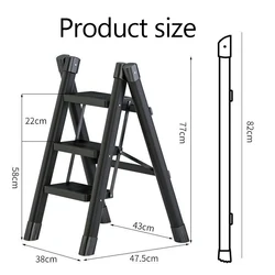 Multifunctional Folding Ladder and Portable Household Step Stool with Storage Shelf (3 step-black)