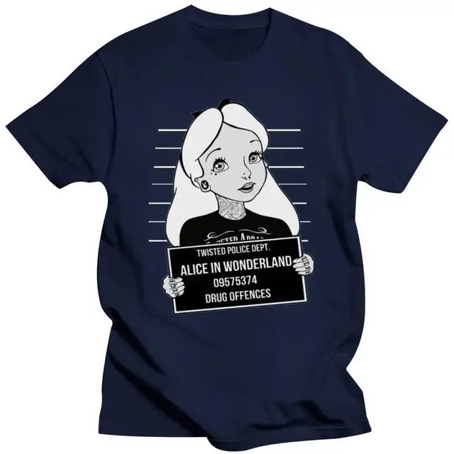 2022 Twisted Punk Alice In Wonderland Mugshot T Shirt Top Gothic Emo Tattoo  Men Women Unisex Fashion Tshirt