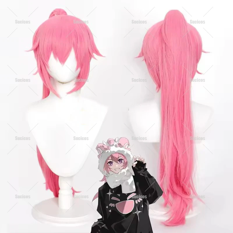 Anime Loli Cosplay Perücke Rosa Langes Ponytail Synthetikhaar (80cm) mit Gratis Perückenkappe für Conventions Halloween 1