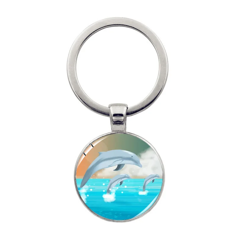 

Cute Marine Animal Dolphin Keychain Pendant Glass Cabochon Pendant Car Keychain Bag Pendant Accessories Diy Can Be Customized