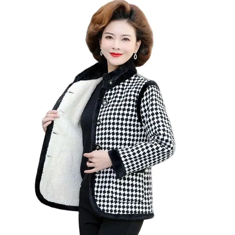 

Mom Autumn Winter High-Grade Woolen Women Coat 2022 New Add Velvet Middle-Aged Elderly People Keep Warm Temperament Overcoat