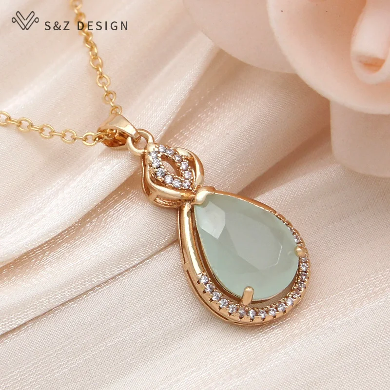 S&Z DESIGN New Fashion Luxury Water Drop Crystal Pendant Necklace For Women Temperament Cubic Zirconia Jewelry Fine Gift