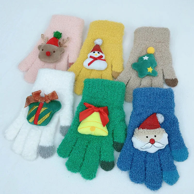 

3-6 years old 7-12 years old 2023 winter children knitted gloves boys and girls warm Christmas cartoon five finger gloves