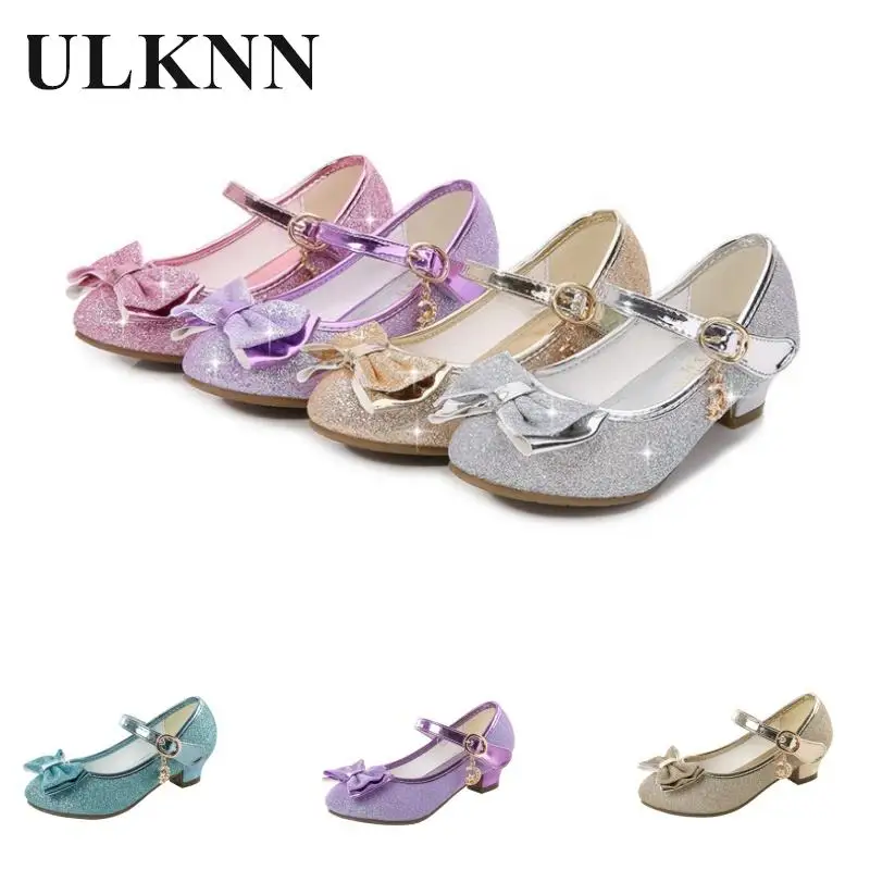 

Girls Leather Shoes Students Blue Single Shoes 4 Baby Princess Crystal Shoes Students Children's Runway Performances High Heels
