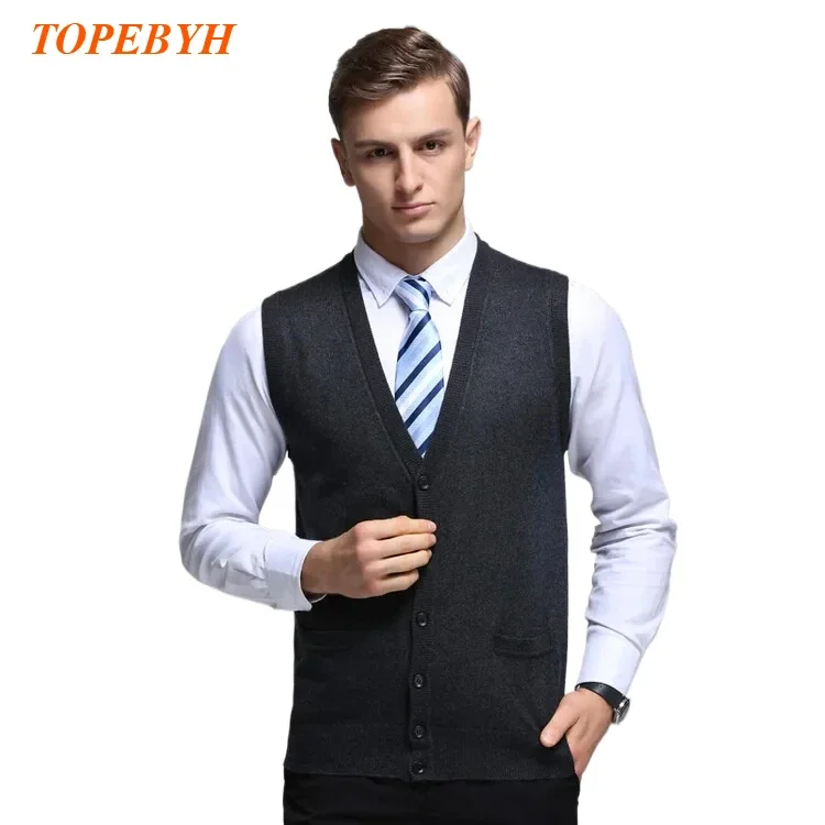 New Men's Business Casual Cardigan Wear Warm Sleeveless Wool Knitted Sweater Vest