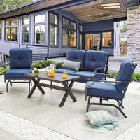 PatioFestival 4 Pices Patio Furniture Conversation Set,Metal Outdoor Furniture Set w/All Weather Cushioned Loveseat 1