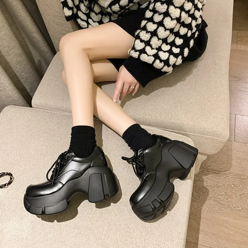 

Small leather shoes, women's British style, 2024 spring, autumn, and winter new high-altitude Lefu sports shoes for women