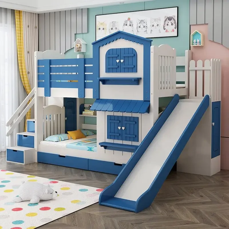 All solid wood children's bunk bed multifunctional children's castle slide bed