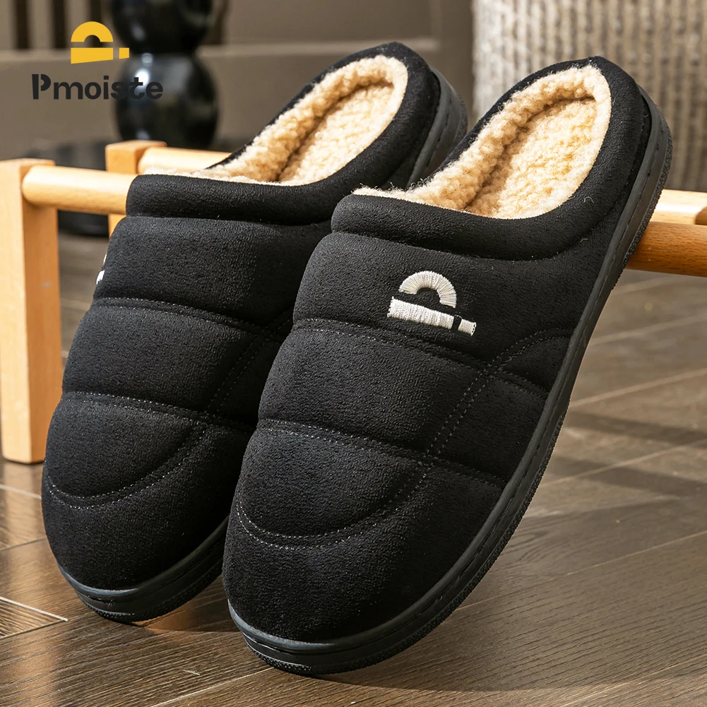 Pantoufles à plateforme en daim pour hommes, semelle TPR en mousse à mémoire de forme, coussin chaud et doux, Design à rayures antidérapantes, chaussures d'intérieur confortables pour la maison