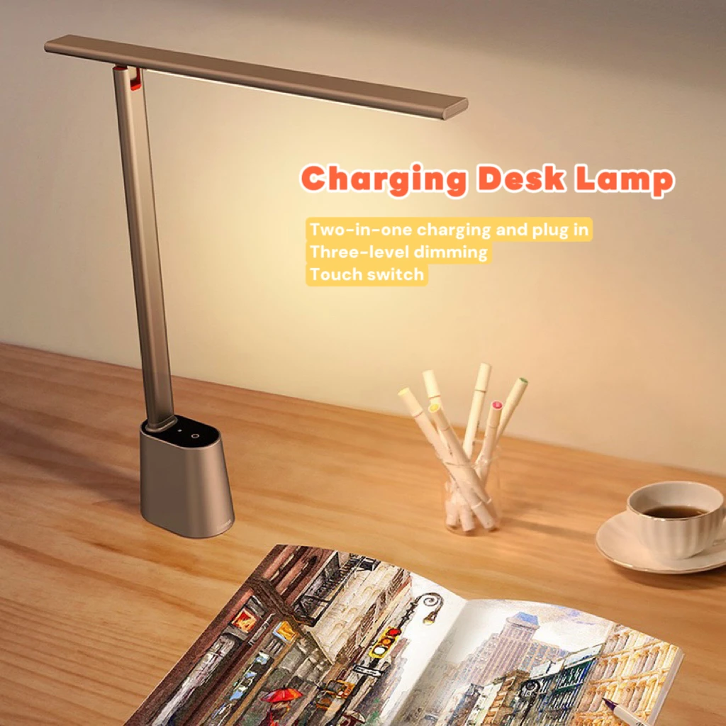 LED Charging Desk Lamp Eye Protection Study Dimmable Office Light Foldable Table Lamp Smart Brightness Bedside Read Lamp