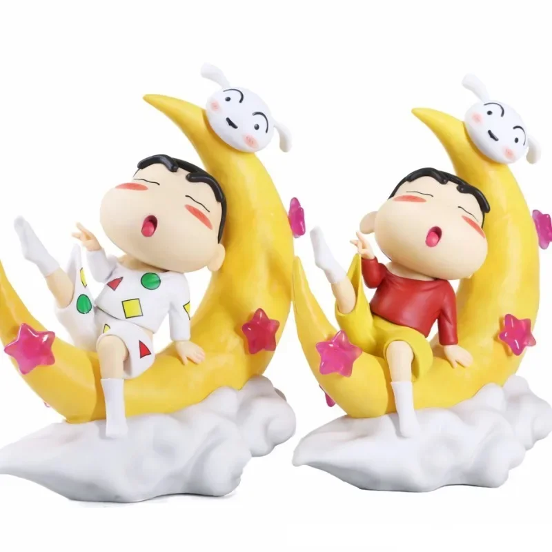 

18cm Crayon Shin-chan Shinnosuke Nohara Anime Figure Moon Scene Pajamas Lightable Desktop Car Ornament Action Figurine Model Toy