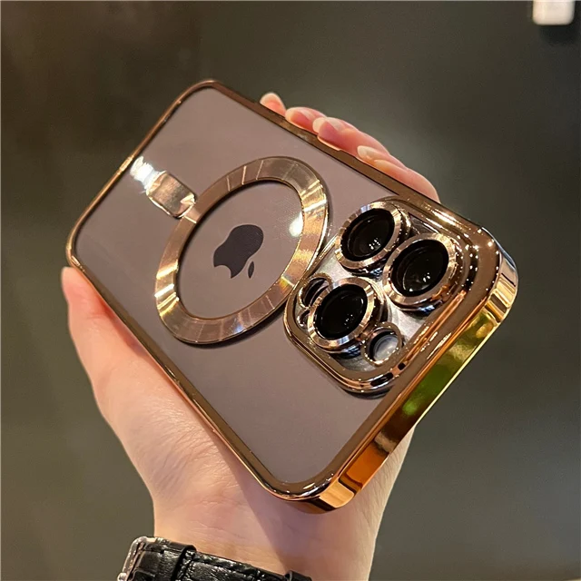 thumbnail image 1 of 15 Pro Max Luxury Electroplate Bumper Magsafe Magnetic Transparent Phone Case For iPhone 15 14 13 12 11 Pro Max Shockproof Cover, 1 of 5