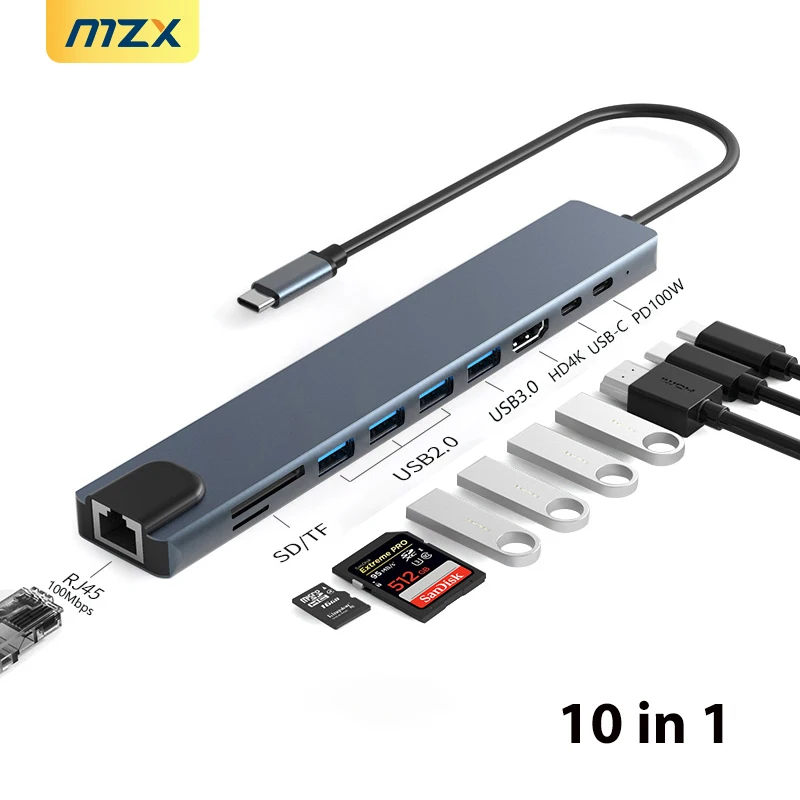 Mzx 10 in 1 docking station concentrator usb hub 2 0 3 0 adapter dock
