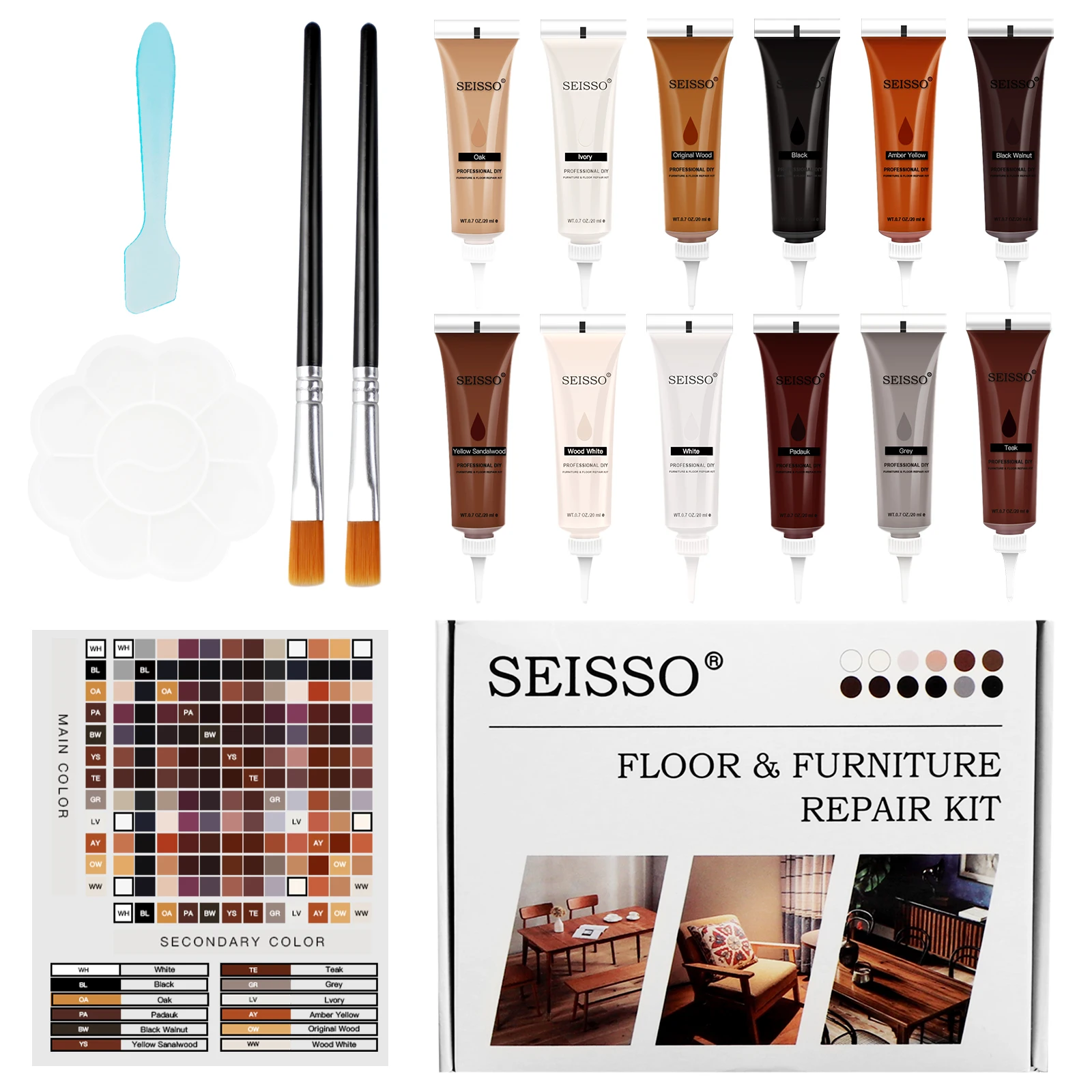 SEISSO Wood Furniture Repair Kit, Wood Floor Scratch Repair Kit, Wood  Filler Res