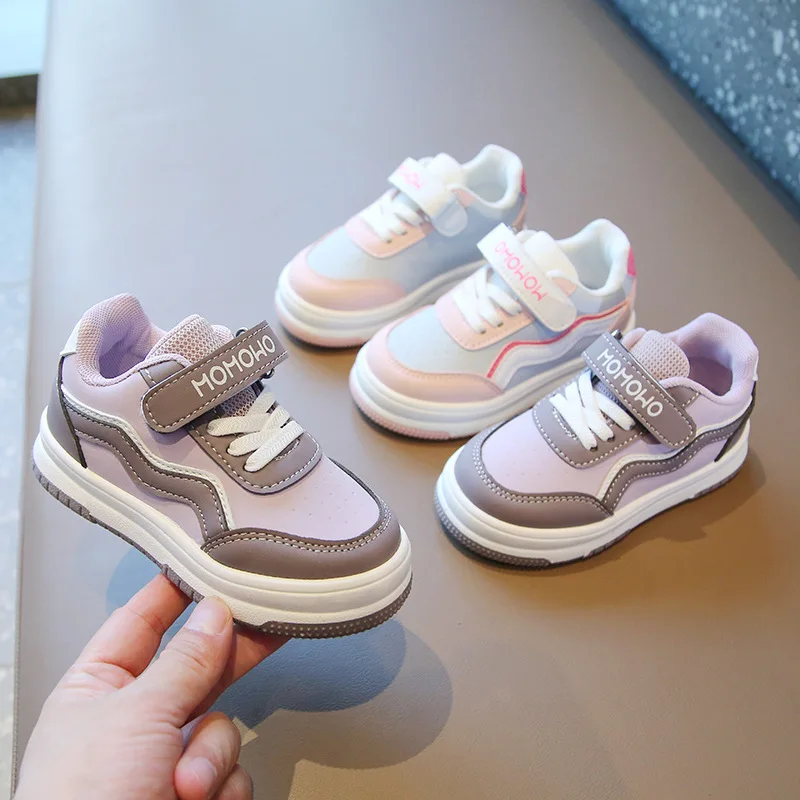 

Girls Sports Shoes 2024 New Spring Children Casual Sneakers Non-slip Leather Boys Board Shoes Soft Soled Baby Shoes for Kids