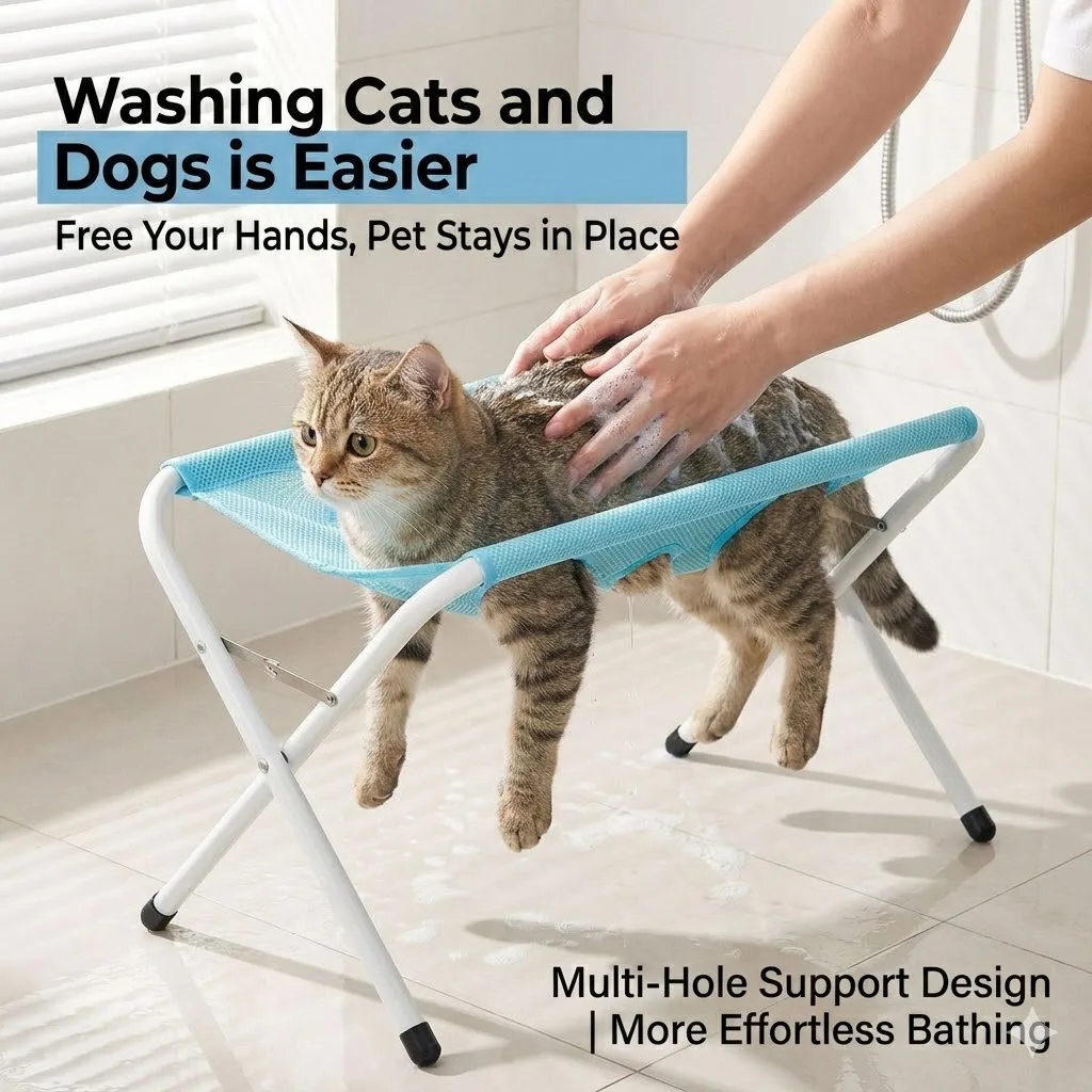 Supporto per Toelettatura Animali Domestici Pieghevole, Sedia da Bagno per Cani e Gatti, Tavolo di Supporto in Rete Traspirante per Animali di Piccola Taglia