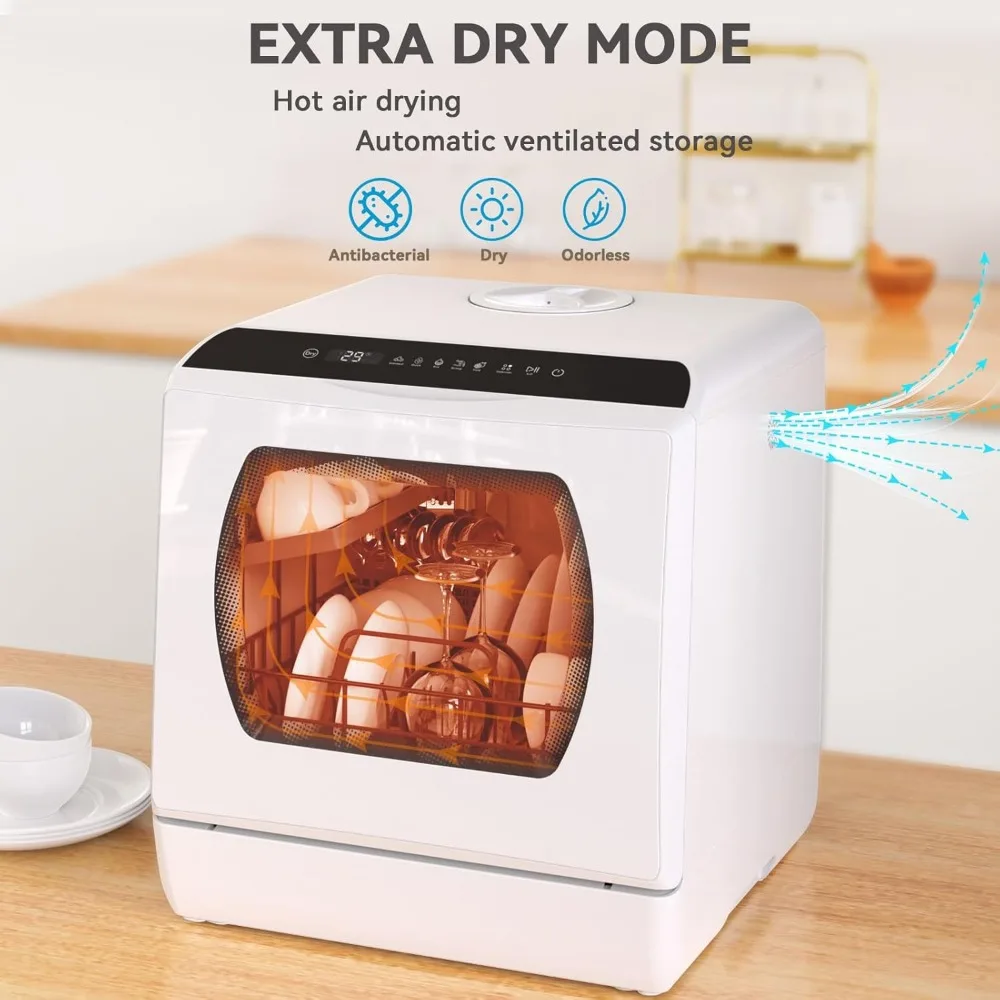 Portable Countertop Dishwasher, 5 Washing Programs Mini Dishwasher with 5L Built-in Water Tank & Inlet Hose,