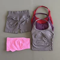 2 Pcs HISTELLO Halter Top Strappy Bra Shorts Set Women Yoga Workout Clothes Seamless Vest Hip-Lifting Sports Leggings Gym Suit - Image 3