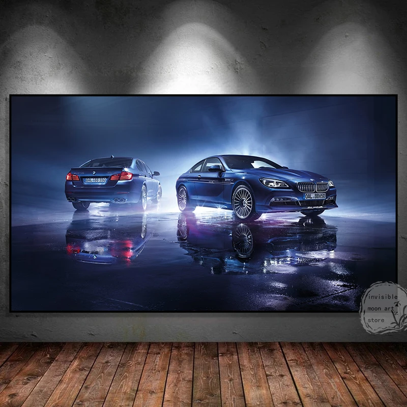 Супер автомобиль Bmw Alpina синий Дрифт фотокартина настенная печать картина для