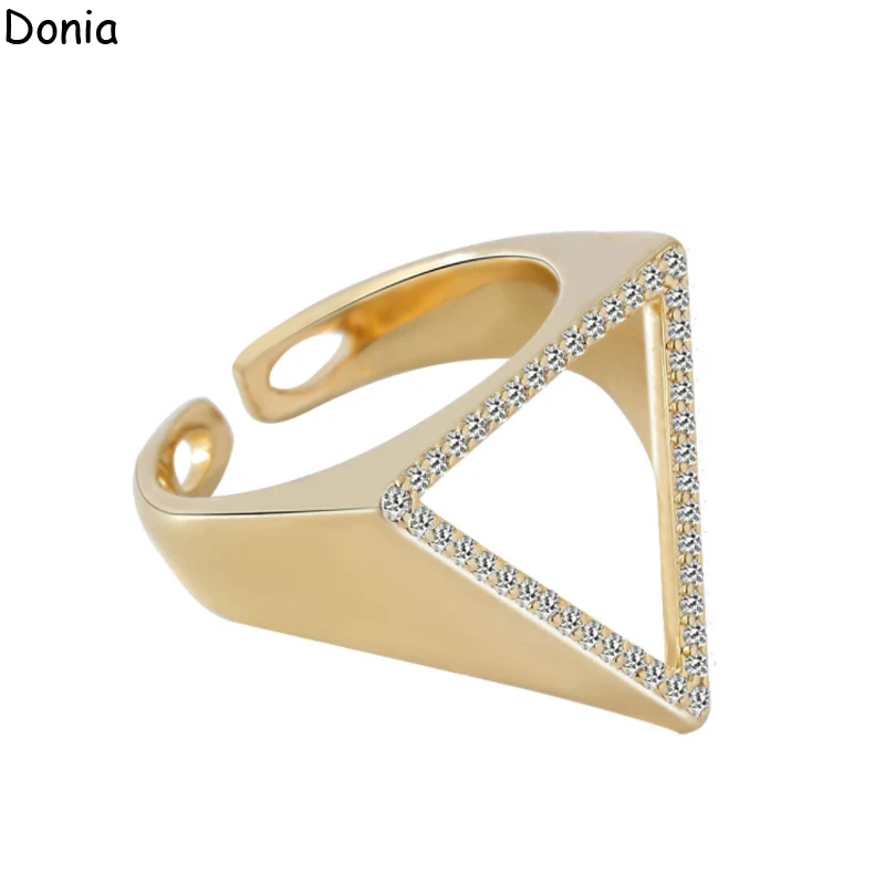 

Donia jewelry European and American luxury fashion copper inlaid AAA zircon triangle ring hip hop jewelry open ring