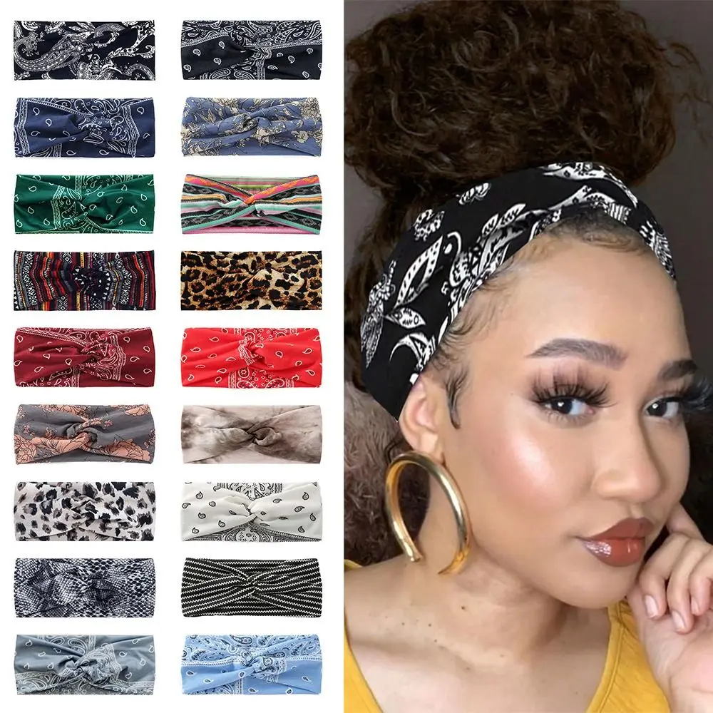 Absorbed Sweat Women's Stretchy Headbands Soft Non-Slip Sport Headbands Printed Hairbands for Daily Life Yoga Workout