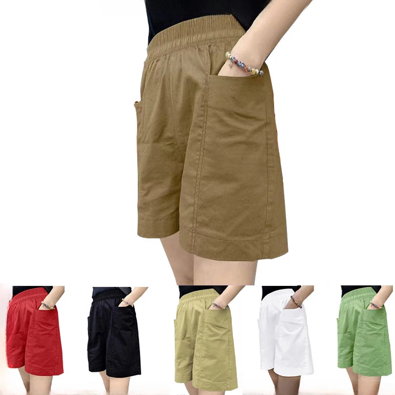 

2023 Women Cotton Shorts Loose High Waist Korean Casual Big Pocket Fashion