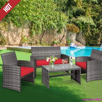 4-Piece Rattan Patio Conversation Set 1