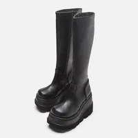 Fashion Wedge-heeled Mid-tube Boots Ladies Gothic Style Thick-soled Motorcycle Knight Boots Slim High Platform Cowboy Boots - Image 4