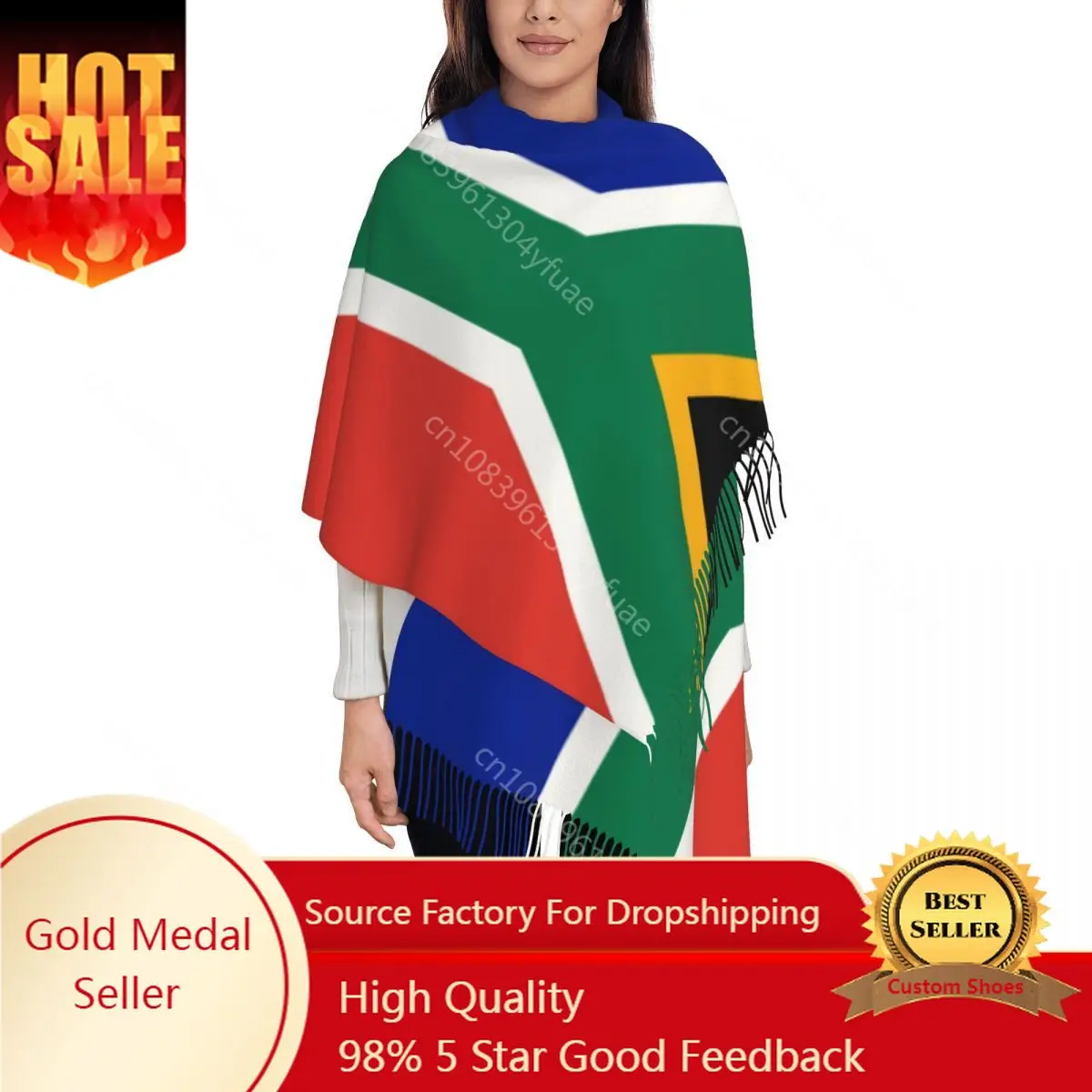 

South African Springboks Flag Scarf for Women Warm Winter Cashmere Shawls and Wrap Long Large Scarves with Tassel for Daily Wear