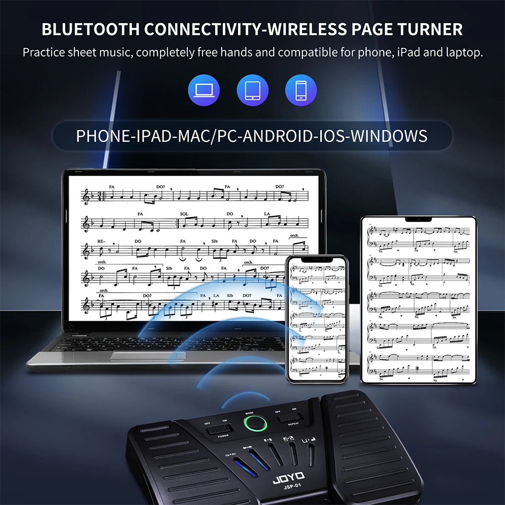 JOYO JSP-01 Wireless Page Turner Pedal Rechargeable Bluetooth Music Page Turner for iPad Tablets Android iOS Phones Keyboard