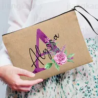 Personalized Custom Name Cosmetic Bags Women Neceser Makeup Bag Linen Zipper Pouches Travel Toiletry Organizer Mujer Bolsa Gifts 1
