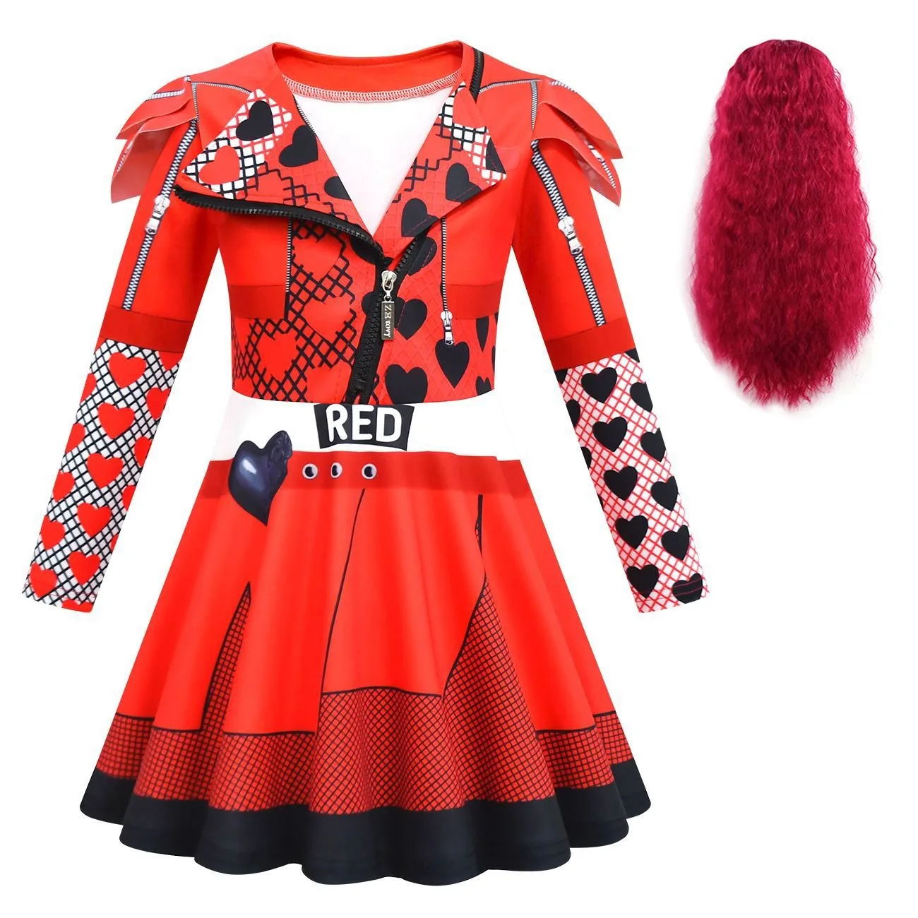thumbnail image 1 of Disfraz infantil de The Rise of Red para niñas, disfraz de D-Descendants Red Cosplay, disfraz infantil de fantasía para Halloween, peluca, vestido de fiesta elegante, 1 of 5