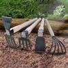 Garden Claw Rake with Wooden Handle Hand Rake Hoe 4/5-Teeth Steel Clamming Claws Gardening Tool For Loosening or Weeding Soil 3