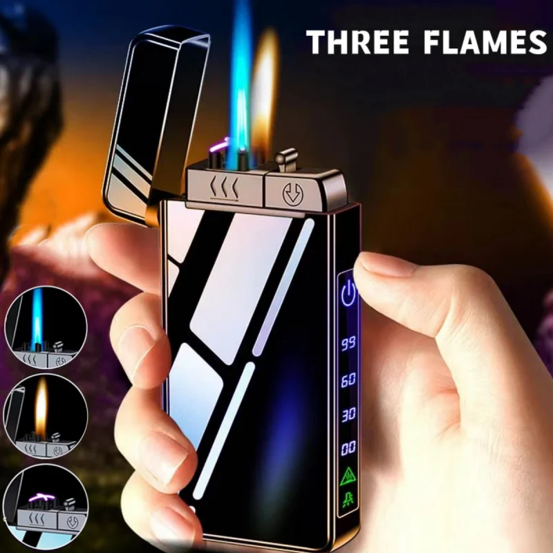 

Windproof Metal USB Lighter Torch Lighter Jet Dual Plasma Arc Lighter Gas Electric Butane Chargeable Pipe Cigar Lighter No Box