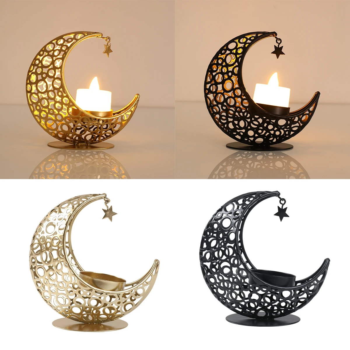 Portacandele Luna E Stelle Ramadan Eid Mubarak | Centrotavola Oro Per Feste Islamiche - Foto 2