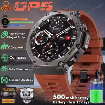 NEW GPS Smart Watch 1.43 AMOLED Display Built-in Compass Barometric Altimeter Voice Call 5ATM IP69K Waterproof Smartwatch