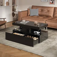 Table basse Rosahqnda avec éclairage LED et 2 tiroirs, éclairage LED réglable, table basse de salon à haute brillance, 104x53x46cm 2