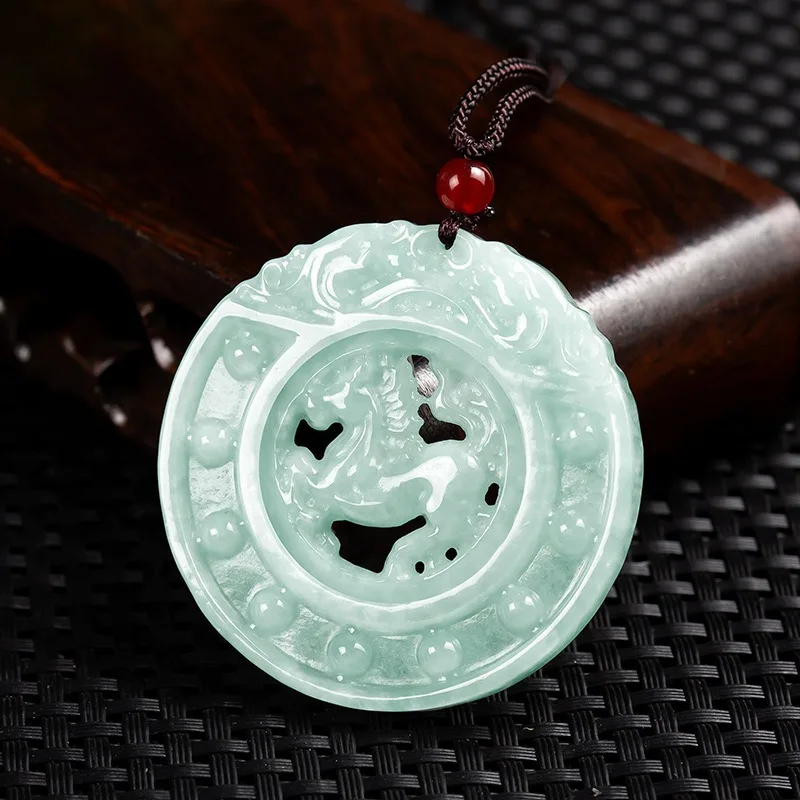 

Natural Jadeite A-piece Hollowed Out Zodiac Horse Pendant for Men and Women, Perfect for Success. Jade Pendant