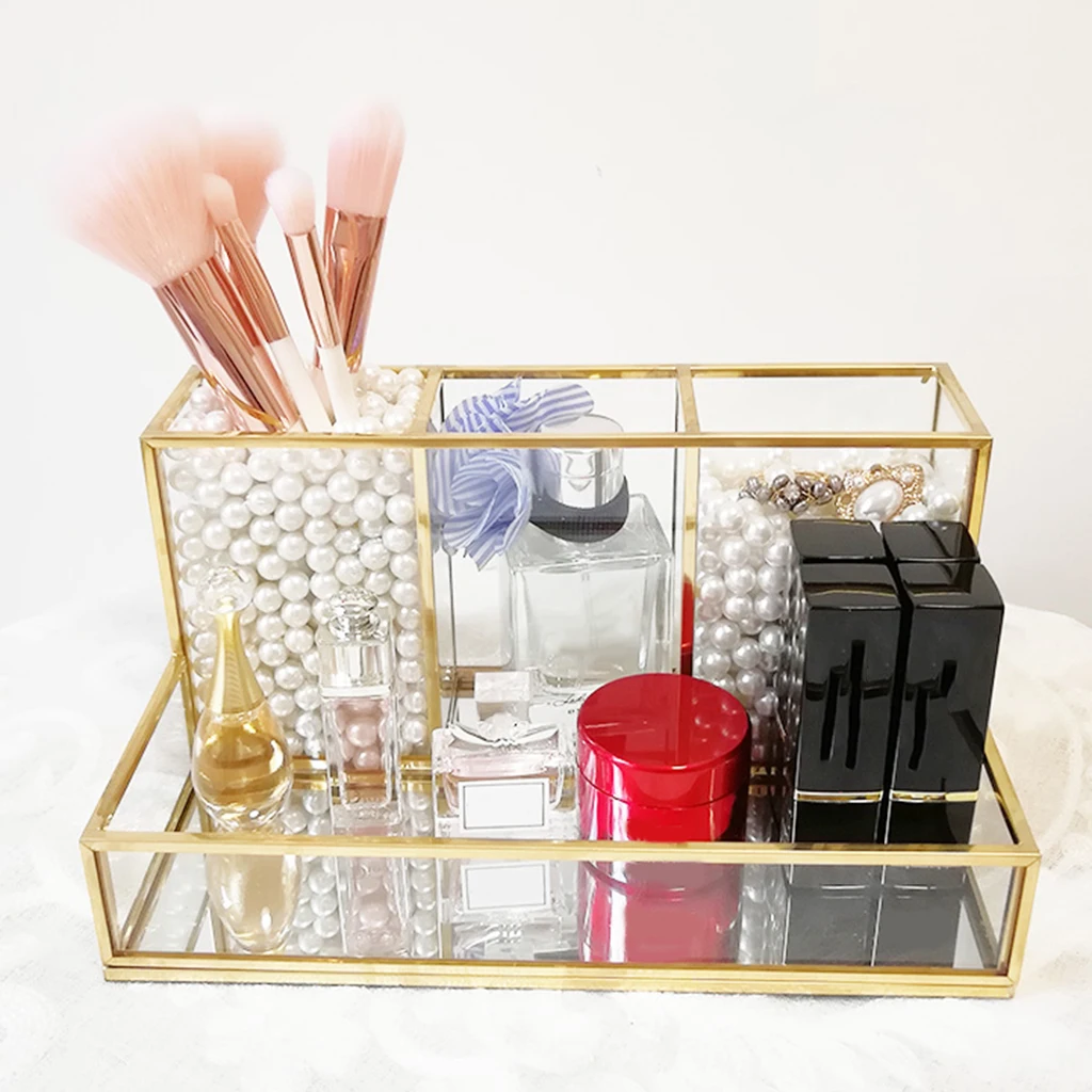 Clear Glass Makeup Brush Holder Cosmetic Storage Case Lipstick Desk