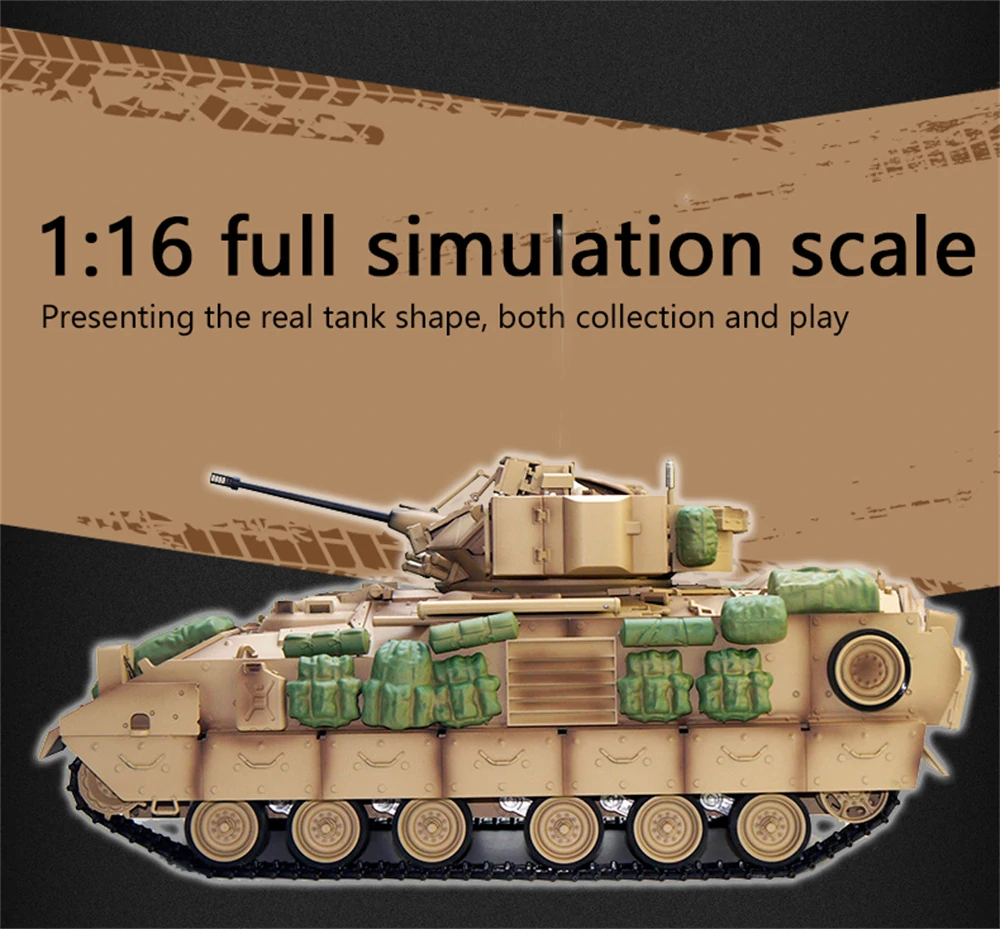 COOLBANK Model Bladeli M2A2 1/16 2.4G RC Main Battle Tank Smoke Sound Recoil Shooting LED Light Simulated Vehicles Models RTR Toys