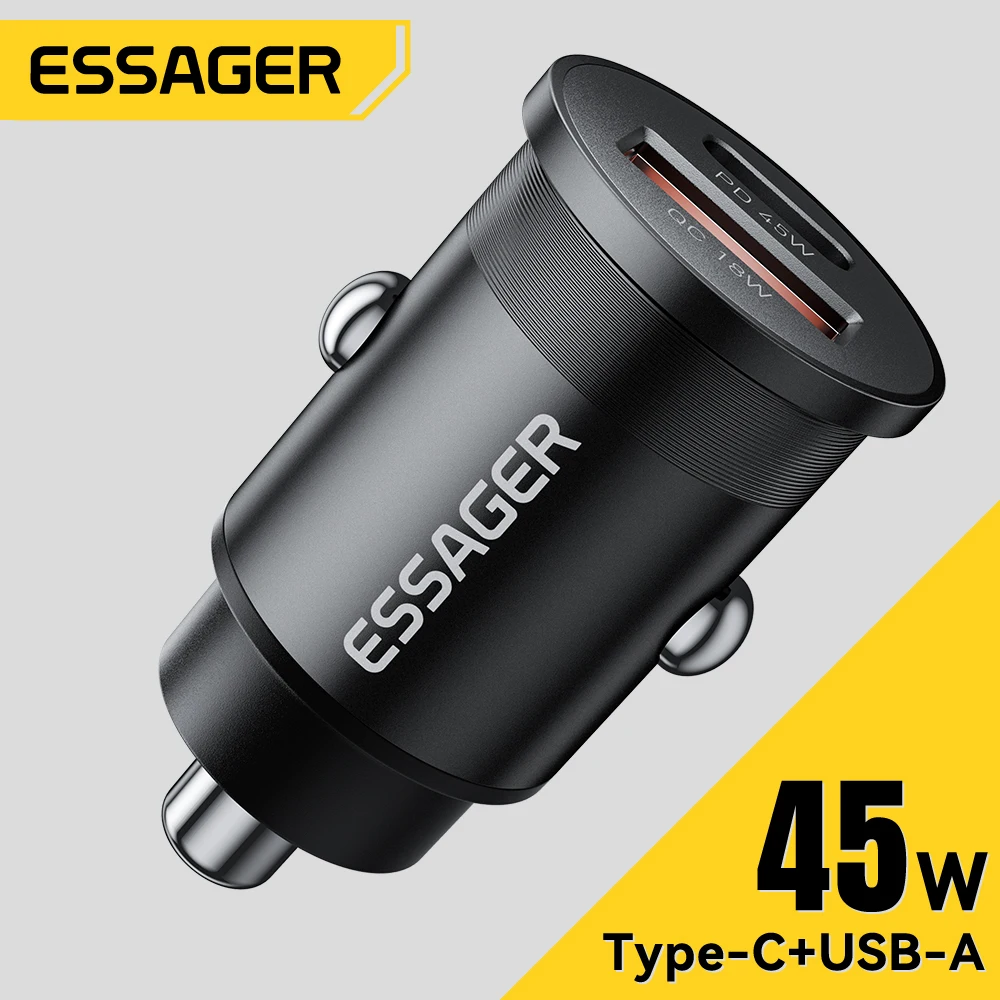 Essager 45W chargeur de voiture charge rapide double Port PD QC3.0 type-c chargeur rapide pour iPhone 16 15 14 Samsung Xiaomi Huawei Oppo