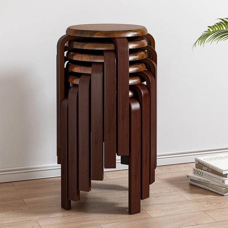 

Modern Rubber Wooden Stools Practical Round Stacking Living Room Stool Kitchen Small Chair for Home/Restaurants/Hotel/Bar