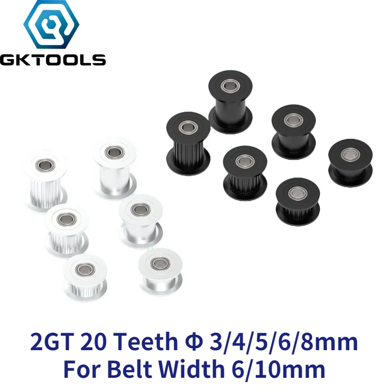 2GT 20 Teeth synchronous Wheel Idler Pulley black Bore 3mm 4mm 5mm without Bearing GT2 Timing belt Width 10mm 20teeth 20T